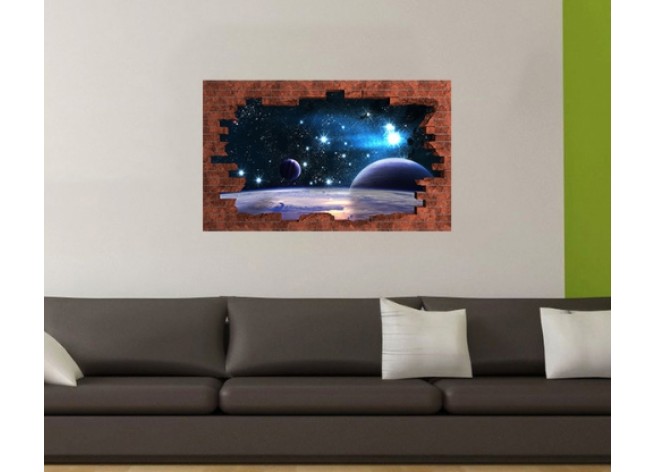 Наклейка на стену Планеты над туманностью в космосе
